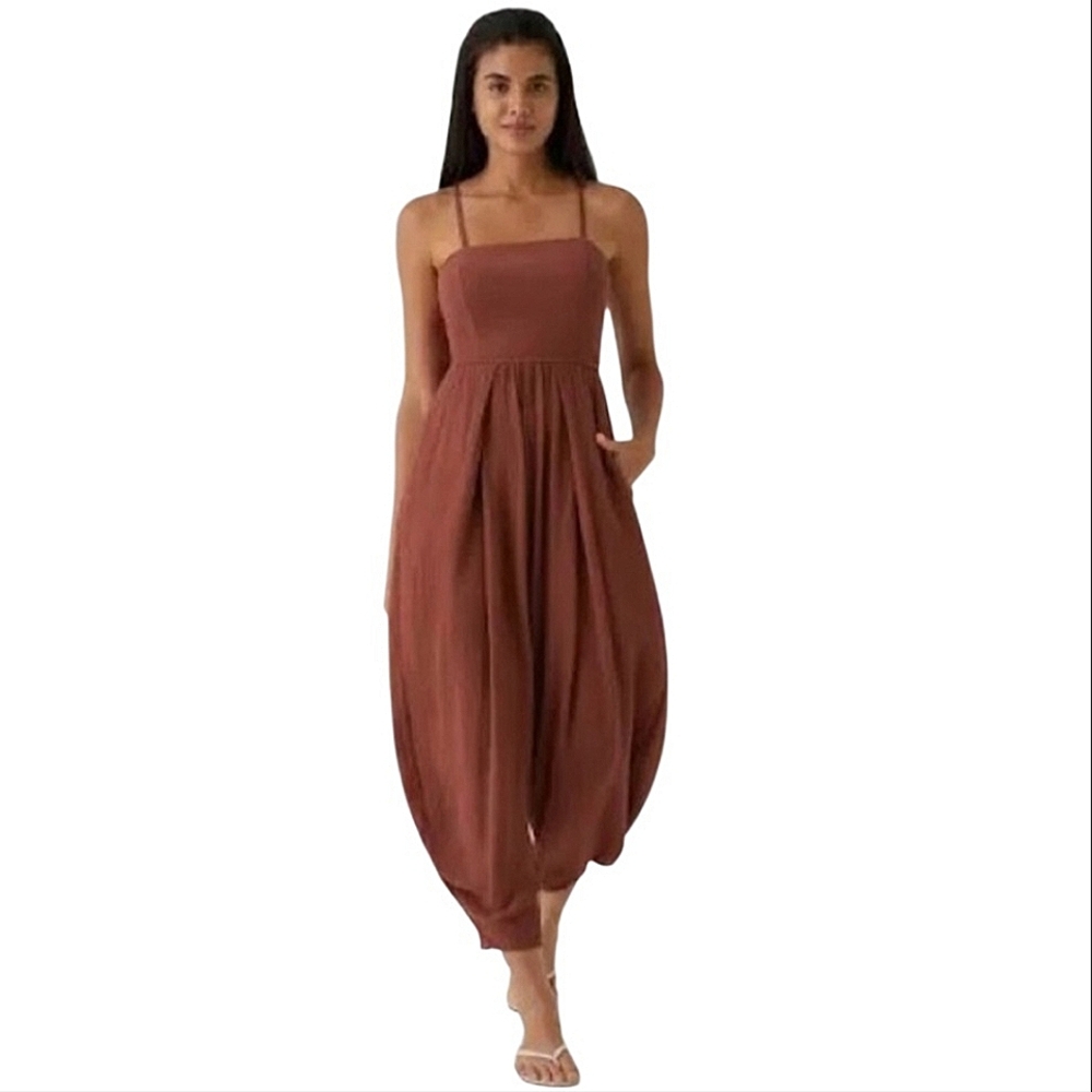 HALARA Spaghetti Strap Lace Up Open Back Jumpsuit Brandy NEW Spring Summer